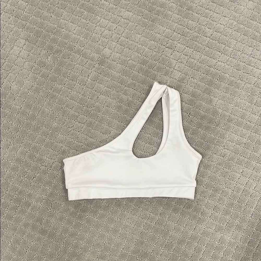 White Asymmetrical Women's Bralette Sports Top